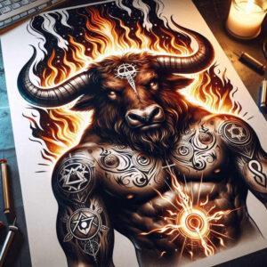 monster-with-fiery-breath – tattoo design ideas free ai generated – mask – for-shoulder-blade – Gallery: monsters-greece-inkby-ai