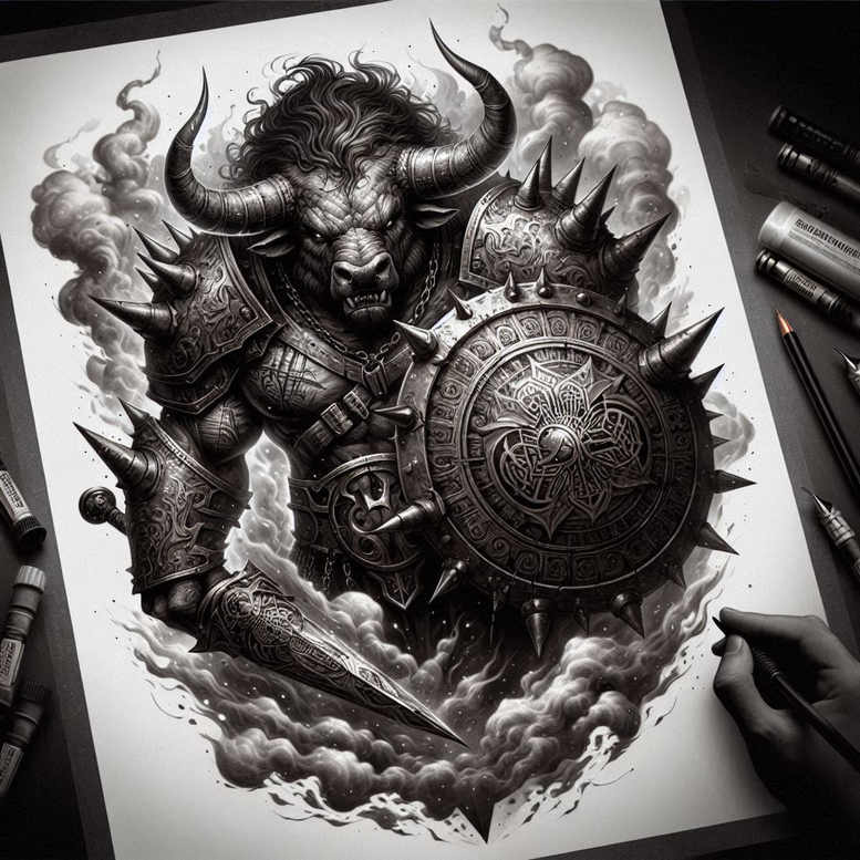 monster-with-might – tattoo design ideas free ai generated – chained – for-upper-chest – Gallery: monsters-greece-inkby-ai