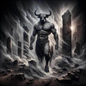 monsters-greece tattoo design ideas Realism smooth gradients black fog determination and power