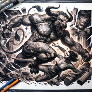 monsters-greece tattoo design ideas Surrealism psychic energy faded memory meaning courage