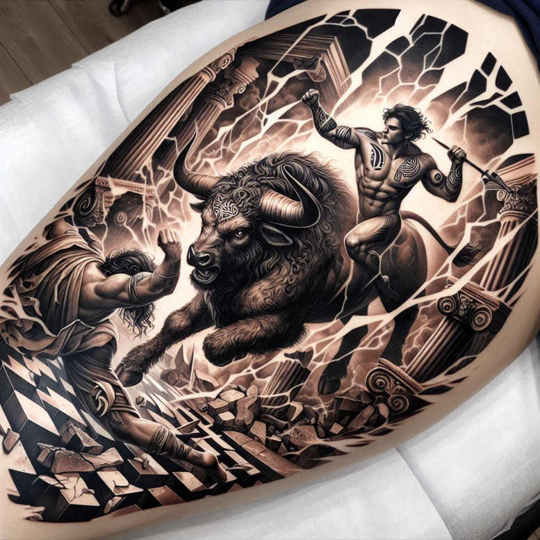 monsters-greece tattoo design ideas metallic hellfire for fingers