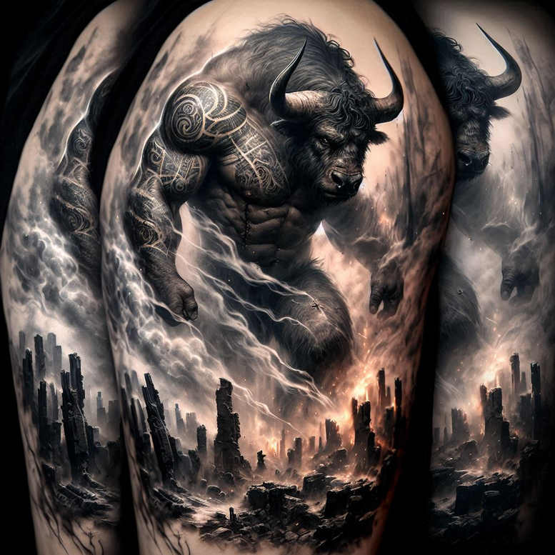 monsters-greece tattoo design ideas classic composition ominous stands for courage
