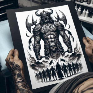 monsters-greece tattoo design ideas expressive lines shadowy symbolising courage