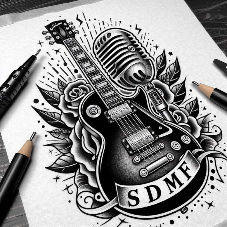 note-with-ornament – tattoo design ideas free ai generated – plain-tattoo – for-shoulder-blade – Gallery: music-inkby-ai