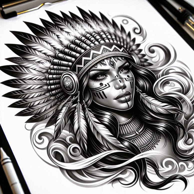 native-culture-tattoo-realism-high-definition-for-nape – tattoo design ideas free ai generated – Gallery: native-american-women-inkby-ai