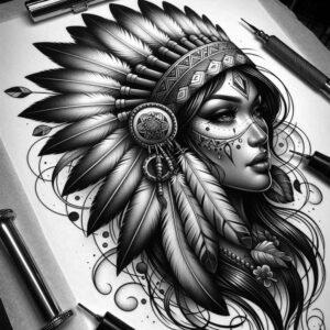 native-geometric-tattoo-surrealism-dynamic-shapes-for-neck – tattoo design ideas free ai generated – Gallery: native-american-women-inkby-ai