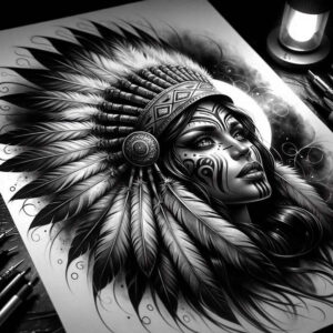 native-mask-tattoo-surrealism-dreamlike-for-sternum – tattoo design ideas free ai generated – Gallery: native-american-women-inkby-ai