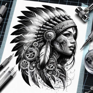 native-music-tattoo-neotraditional-rich-shading-for-lower-thigh – tattoo design ideas free ai generated – Gallery: native-american-women-inkby-ai