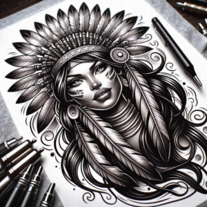 native-music-tattoo-realism-realistic-gleam-for-upper-arm – tattoo design ideas free ai generated – Gallery: native-american-women-inkby-ai