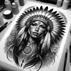 native-ceremonial-tattoo-realism-realistic-movement-for-ankle – tattoo design ideas free ai generated – Gallery: native-american-women-inkby-ai