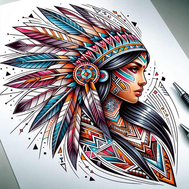 native-amulet-tattoo-neotraditional-bold-texture-for-lower-leg – tattoo design ideas free ai generated – Gallery: native-american-women-inkby-ai