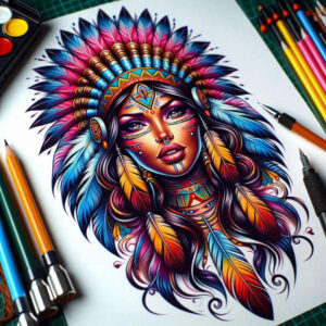 native-music-tattoo-realism-clean-background-for-collarbone – tattoo design ideas free ai generated – Gallery: native-american-women-inkby-ai