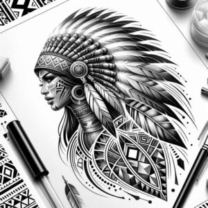 native-war-symbol-tattoo-neotraditional-dynamic-color-for-collarbone – tattoo design ideas free ai generated – Gallery: native-american-women-inkby-ai