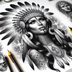 native-story-tattoo-realism-realistic-for-elbow – tattoo design ideas free ai generated – Gallery: native-american-women-inkby-ai