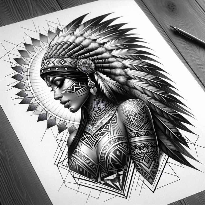 native-craft-tattoo-neotraditional-vivid-gradients-for-upper-thigh – tattoo design ideas free ai generated – Gallery: native-american-women-inkby-ai