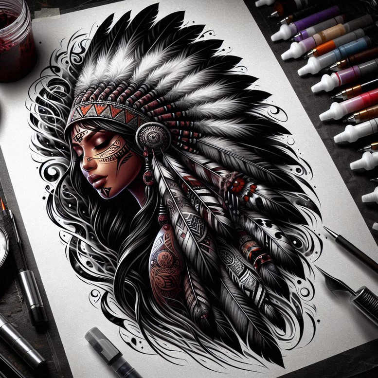 indigenous-american-tattoo-neotraditional-accent-shading-for-hip – tattoo design ideas free ai generated – Gallery: native-american-women-inkby-ai