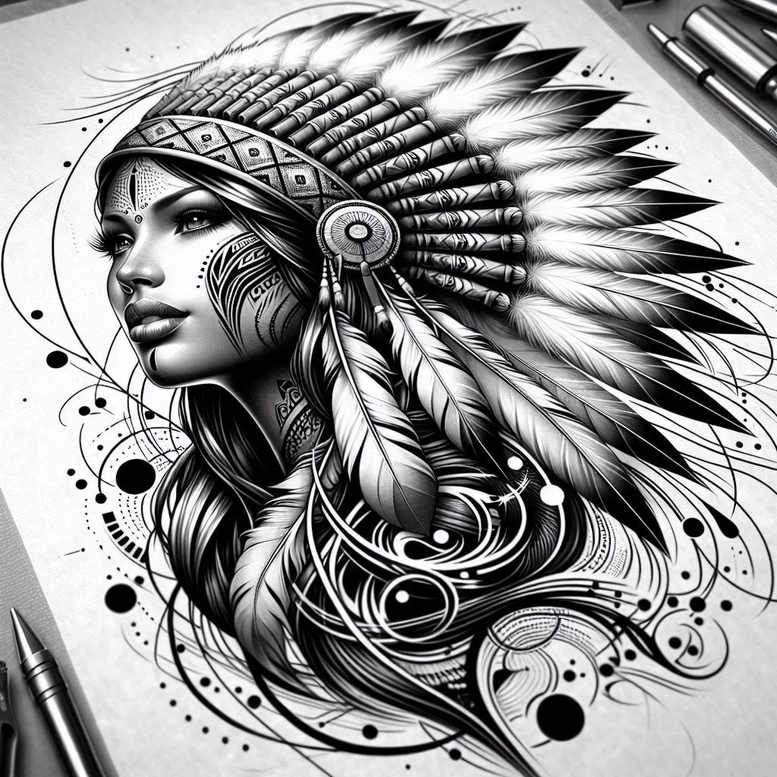 native-american-women tattoo design ideas refined detail ceremonial embodying resilience