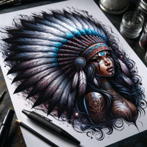 native-american-women tattoo design ideas drawing ceremonial represents courage