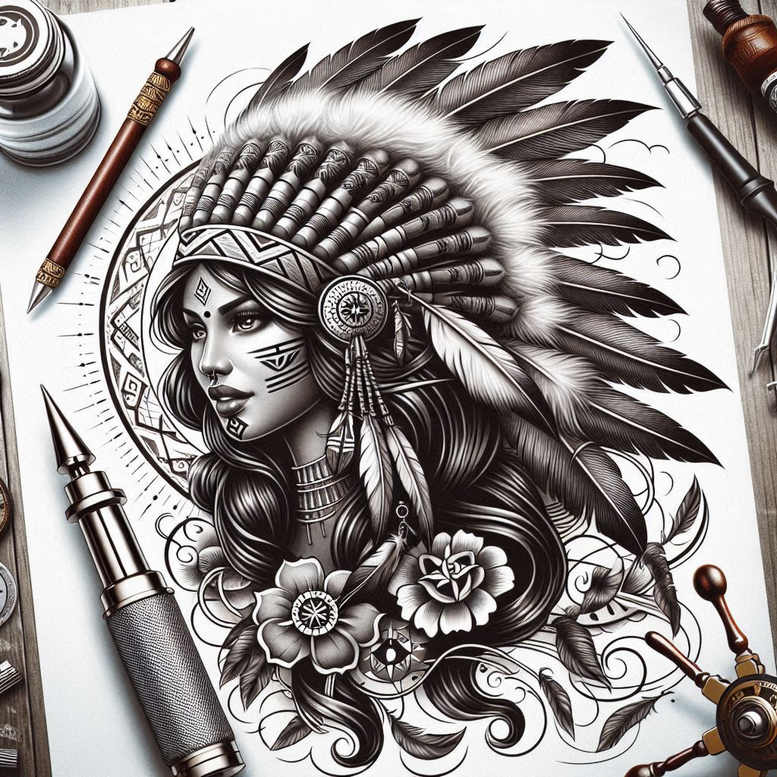 native-american-women tattoo design ideas soft blending cultural pride symbol of perseverance