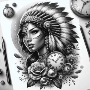 native-american-women tattoo design ideas Realism soft focus detailed eyes for biceps