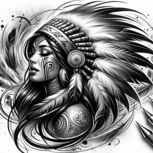 native-american-women tattoo design ideas Realism skin texture detailed eyes meaning perseverance