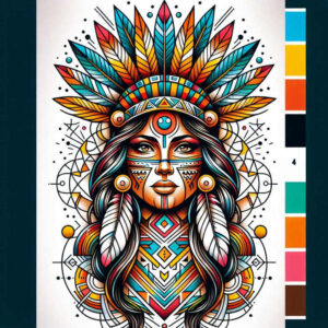 native-american-women tattoo design ideas Surrealism floating elements detailed eyes shows strength