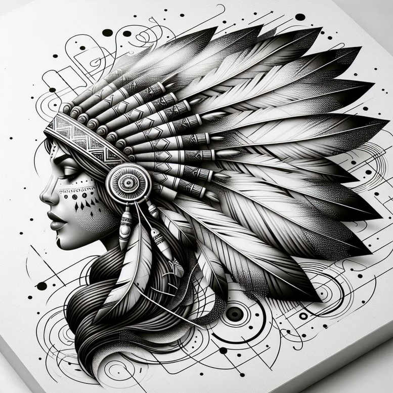 native-american-women tattoo design ideas refined lines detailed face for elbow