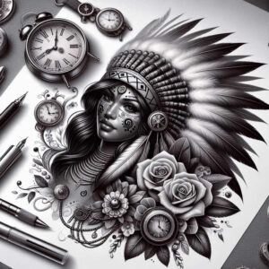 native-american-women tattoo design ideas Surrealism symbolic detailed face symbolising strength