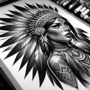native-american-women tattoo design ideas color richness detailed shading for nape