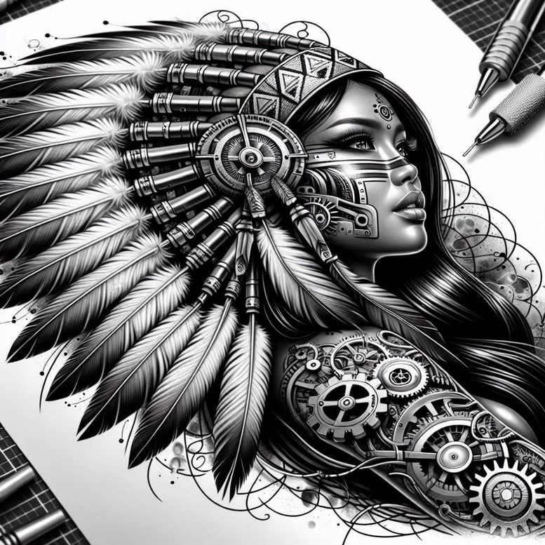 native-american-women tattoo design ideas artistic contrast detailed symbolising resilience