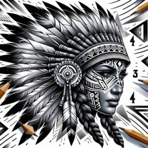 native-american-women tattoo design ideas line-art elegant courage and power