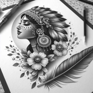 native-american-women tattoo design ideas realistic texture elegant shows endurance