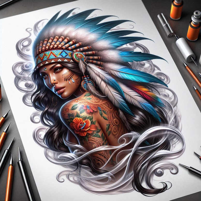 native-american-women tattoo design ideas matte-finish elegant symbol of strength