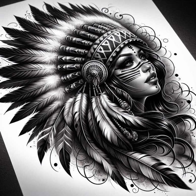 native-american-women tattoo design ideas Realism crisp detail fierce for fingers