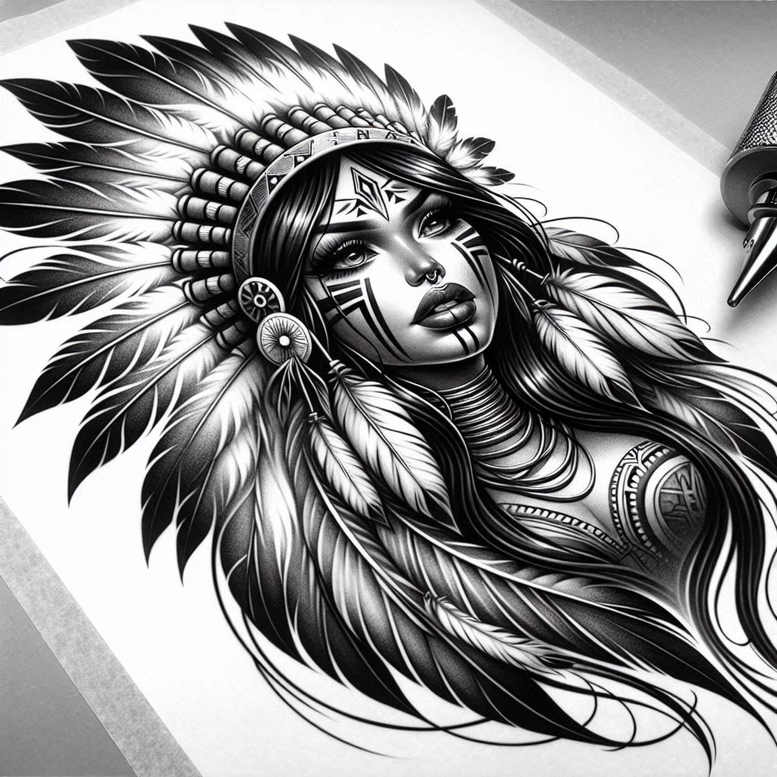 native-american-women tattoo design ideas low-key graceful determination and power