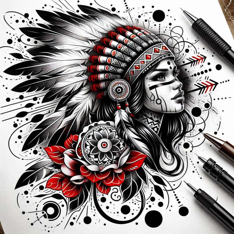 native-american-women tattoo design ideas Realism sharp focus graceful symbolising resilience