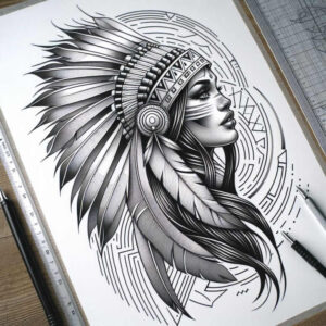 native-american-women tattoo design ideas Realism precise gradient intricate patterns meaning resilience