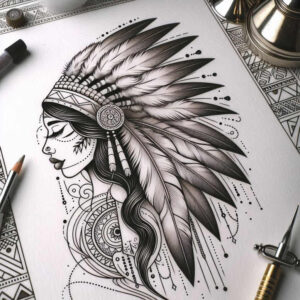 native-american-women tattoo design ideas Surrealism translucent layers native motifs for full back