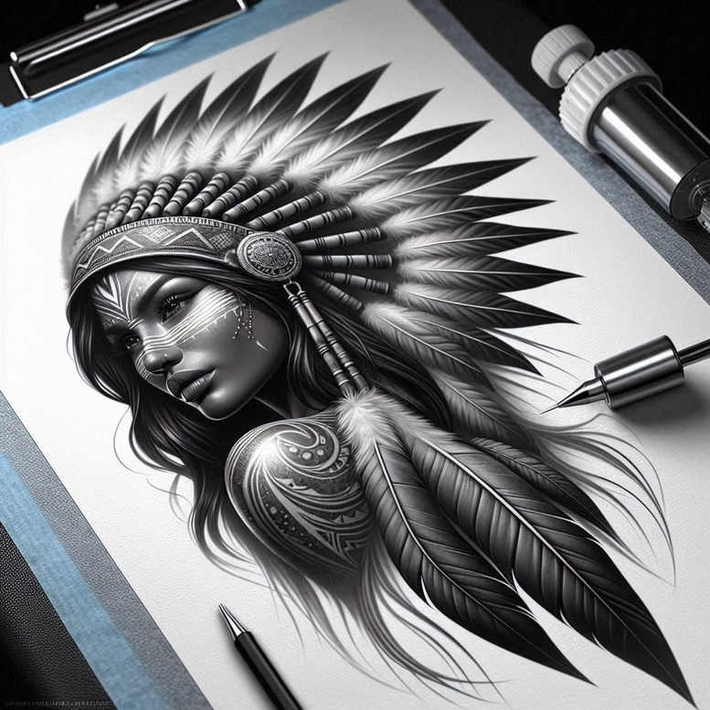 native-american-women tattoo design ideas Surrealism psychic energy natural endurance and power