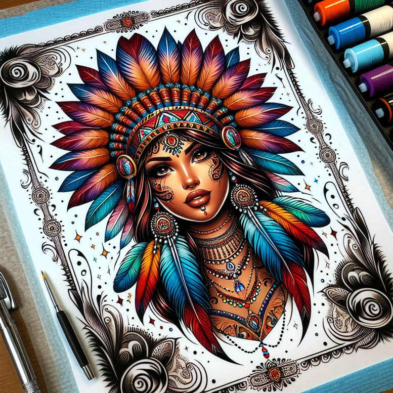 native-american-women tattoo design ideas geometric naturalistic for back shoulder