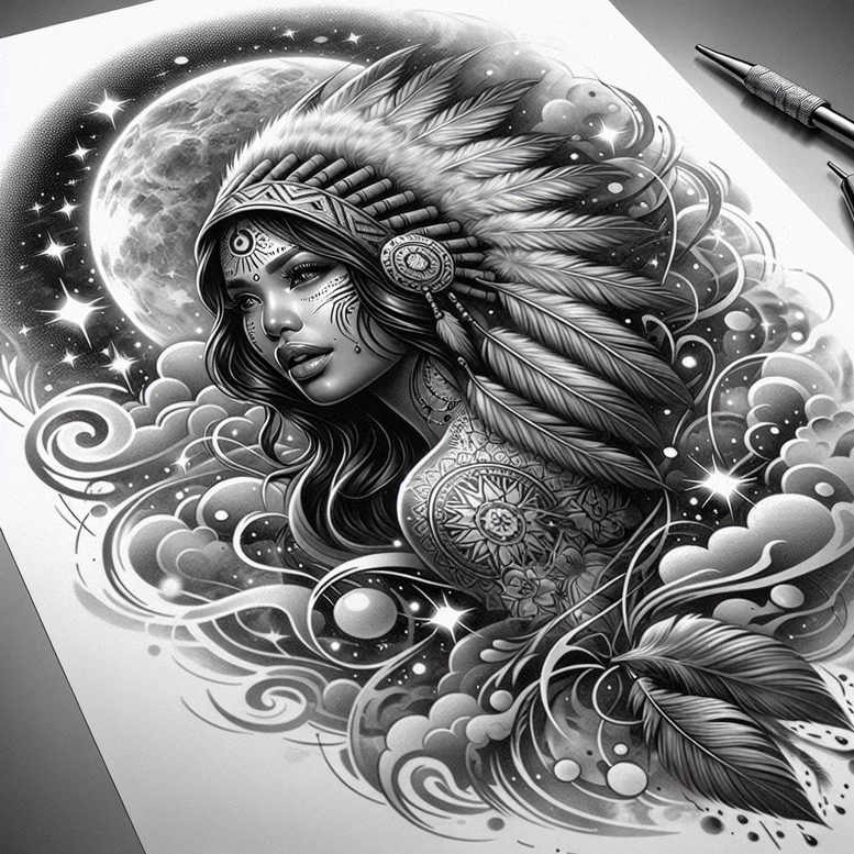 native-american-women tattoo design ideas Surrealism transcendent powerful for arm