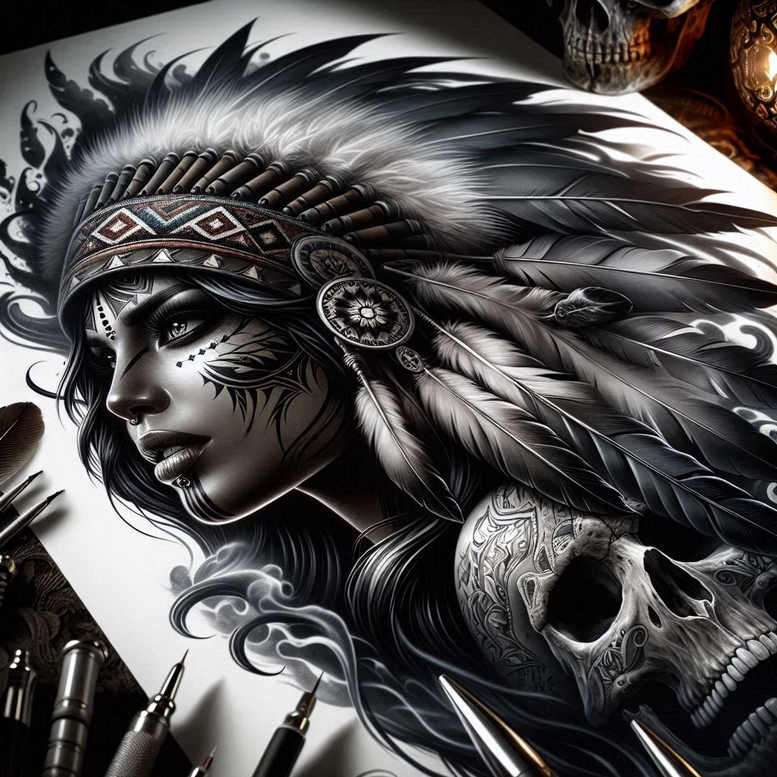 native-american-women tattoo design ideas classic motifs spiritual for scapula