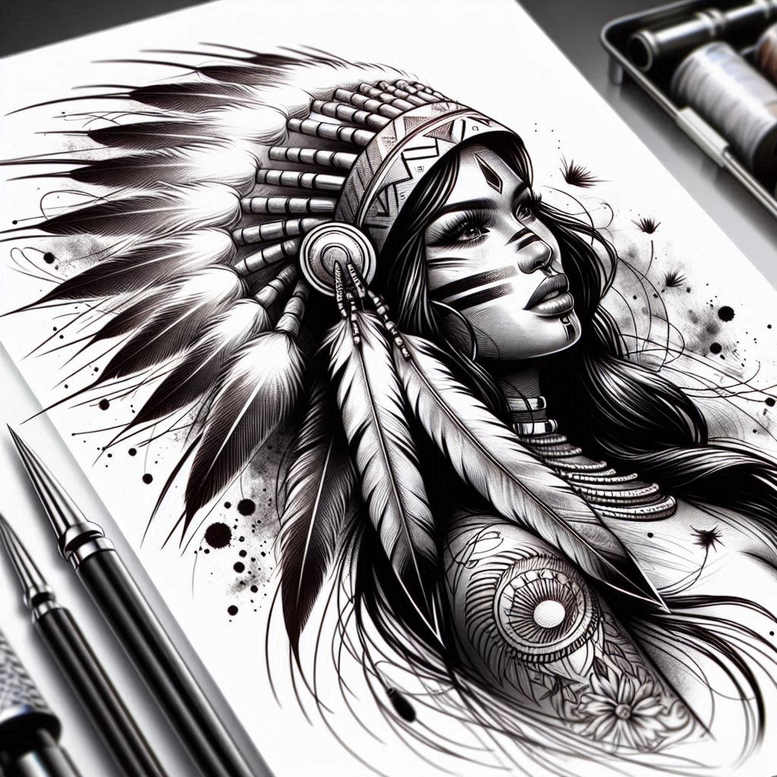 native-american-women tattoo design ideas Surrealism surreal lighting spiritual shows resilience