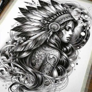 native-american-women tattoo design ideas ambiguous space spiritual strength for abdomen
