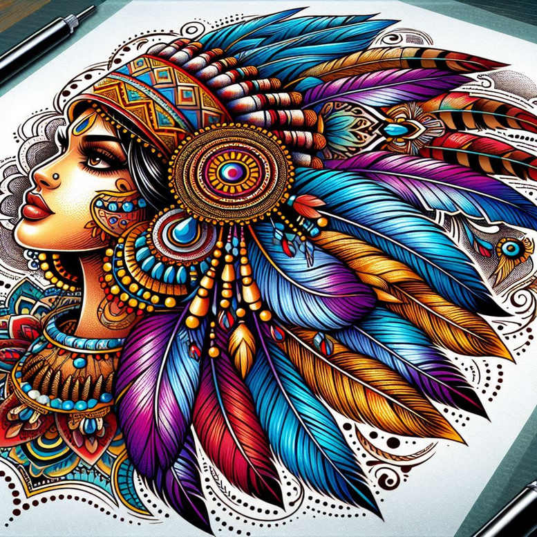 native-american-women tattoo design ideas Surrealism melted shapes spiritual strength for wrist