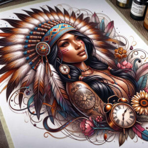 native-american-women tattoo design ideas Surrealism fantastical strong for nape