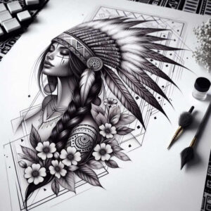 native-american-women tattoo design ideas layered color symbolic embodying strength