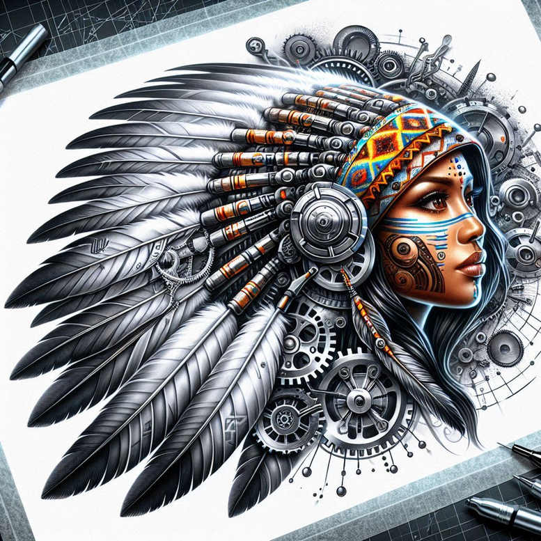 native-american-women tattoo design ideas ethereal textures symbolic for back shoulder