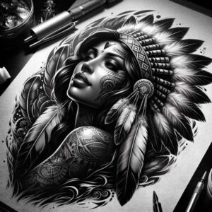 native-american-women tattoo design ideas deep blacks symbolic tattoos shows endurance