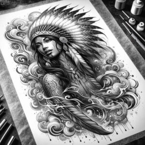 native-american-women tattoo design ideas dynamic composition traditional clothing stands for strength
